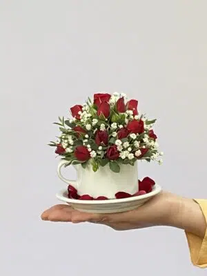Rosália - Arranjo Miniatura de Mini Rosas Vermelhas