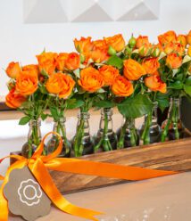 la rambla arranjo de 07 mini garrafinhas com mini rosas laranja arquitetura das flores porto alegre