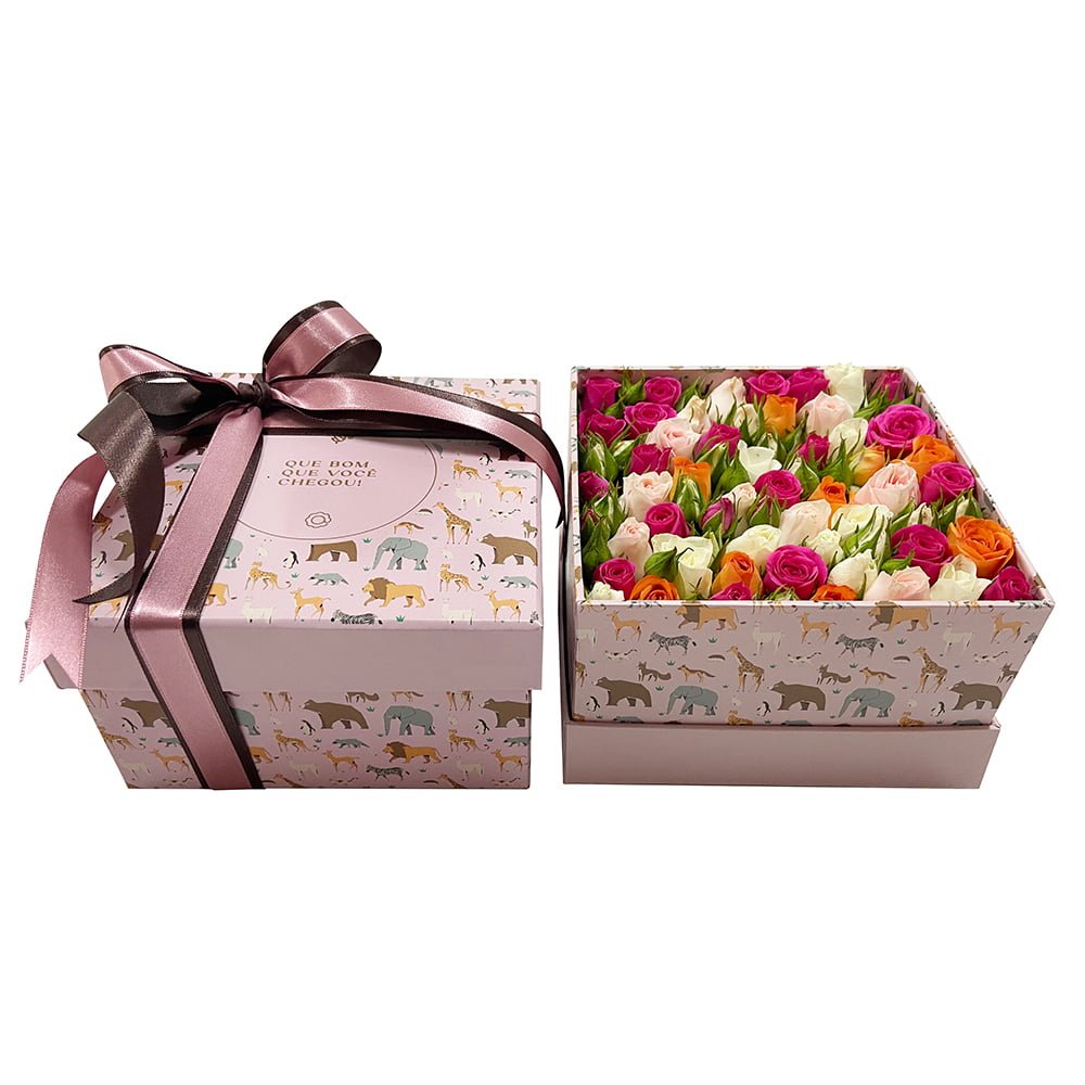 box de nascimento com mini rosas