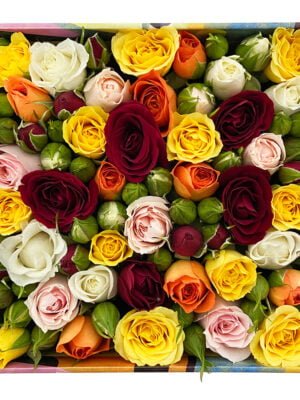 yellow birthday box de mini rosas coloridas arquitetura das flores porto alegre 1