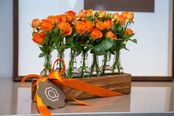 Presente para festa de formatura, conheça 5 flores e + 1 dica 4 Vaso de rosas cor de laranja.