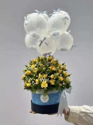 Uni, Duni, Te - Box de Flores de Mini Rosas e Mini Balões