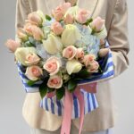 Perle du Matin - Buquê de Rosas e Hortênsias