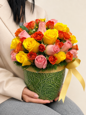 arranjo de rosas e mini rosas