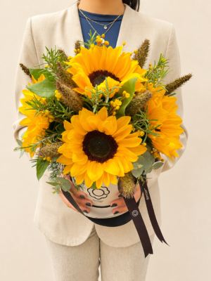box flower de girassois para presente