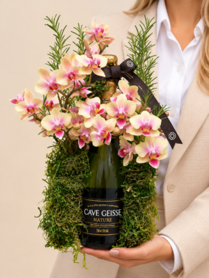 arranjo floral com espumante cave geisse (1)