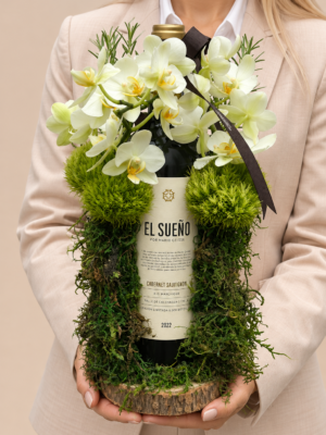 arranjo floral com vinho el sueño (1)