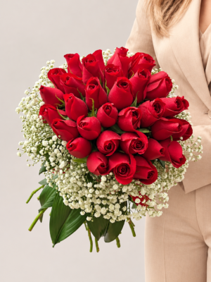 buquê de rosas vermelhas com mosquitinho